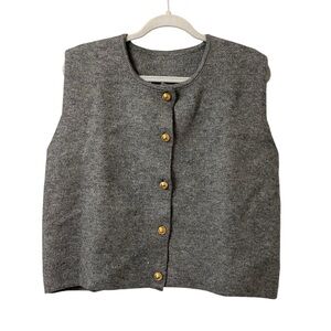 Shein gray sleeveless boxy oversized sweater Vest Top gold buttons size Medium